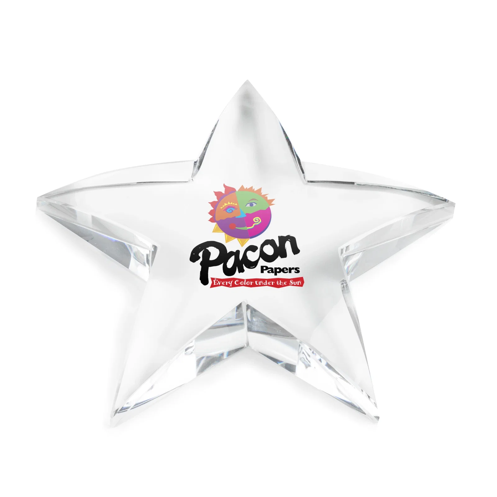 Custom Star Crystal Paperweight, 4.5" x 3.5" x 1" with Tapered Arms and Gift Box, sales award for donor appreciation
