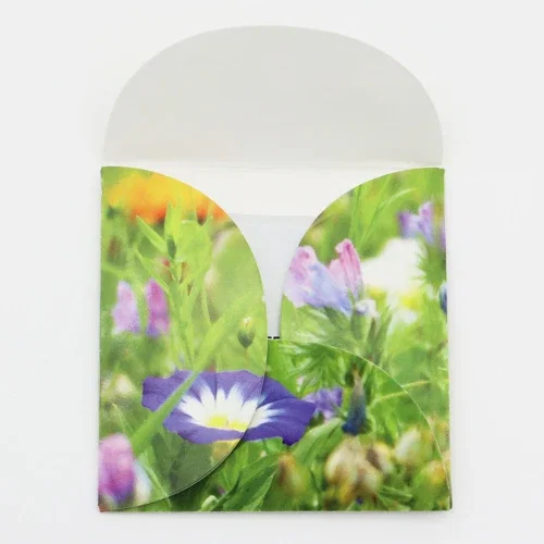 Cosmos flower seed packet inside pop-open promotional seed envelope mailer