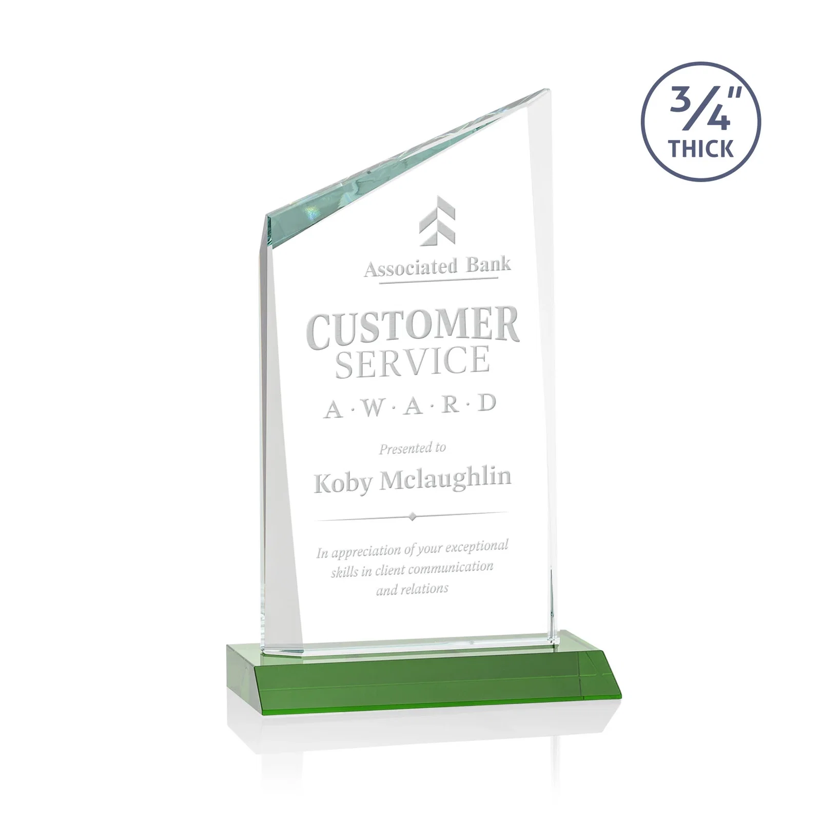 Custom Starfire Crystal Peak Award on Front-Mitered Color Base, awards for dealer and partner awards