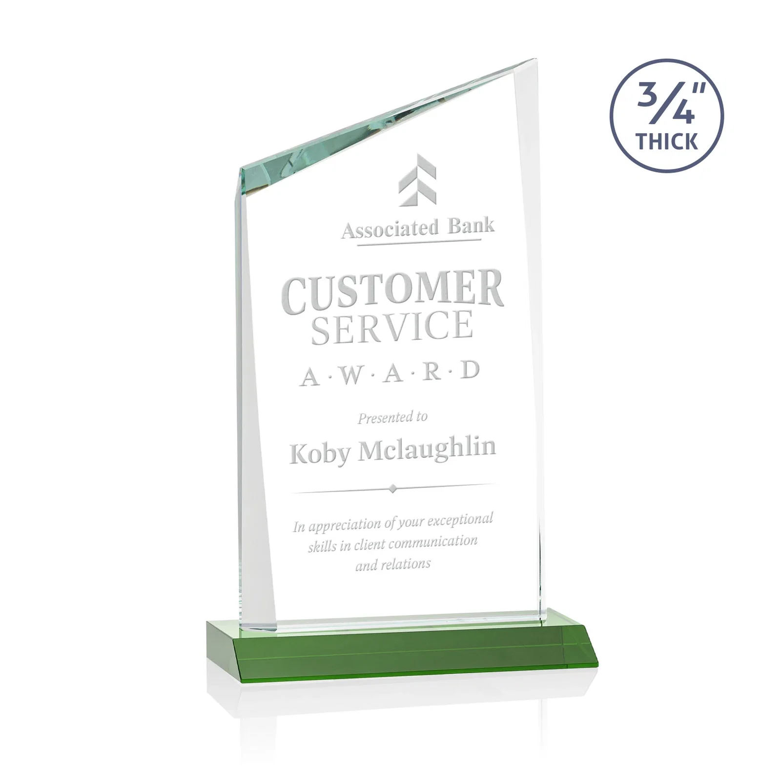 Custom Starfire Crystal Peak Award on Front-Mitered Color Base, awards for company anniversary events