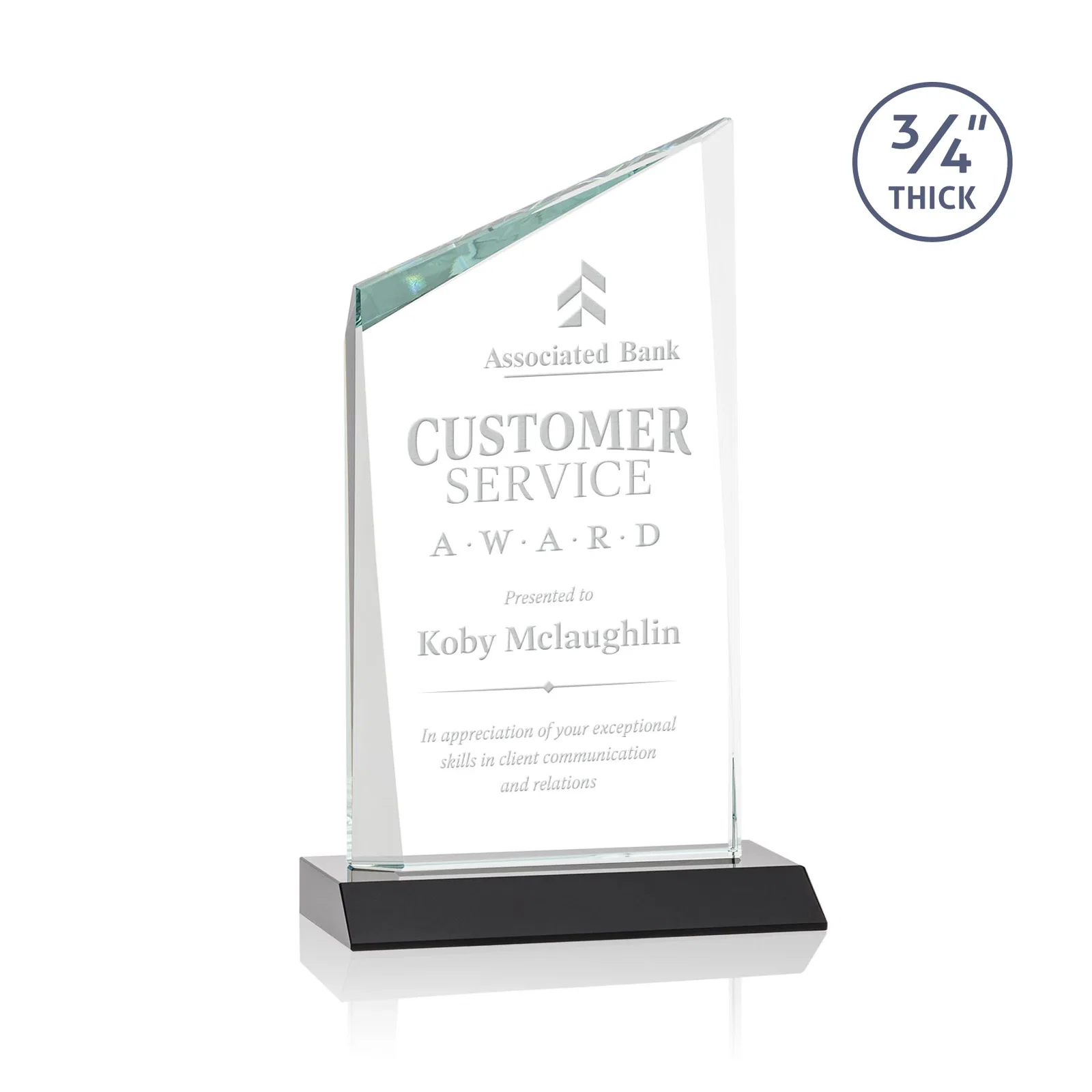 Personalized Starfire Crystal Peak Award on Front-Mitered Color Base, awards for service anniversary gifts