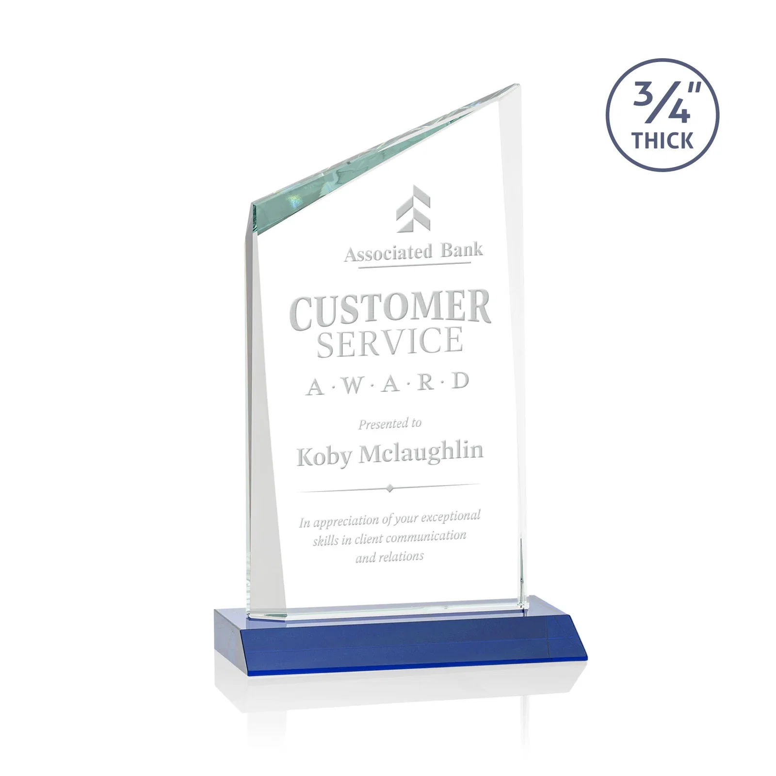Personalized Starfire Crystal Peak Award on Front-Mitered Color Base, awards for donor appreciation
