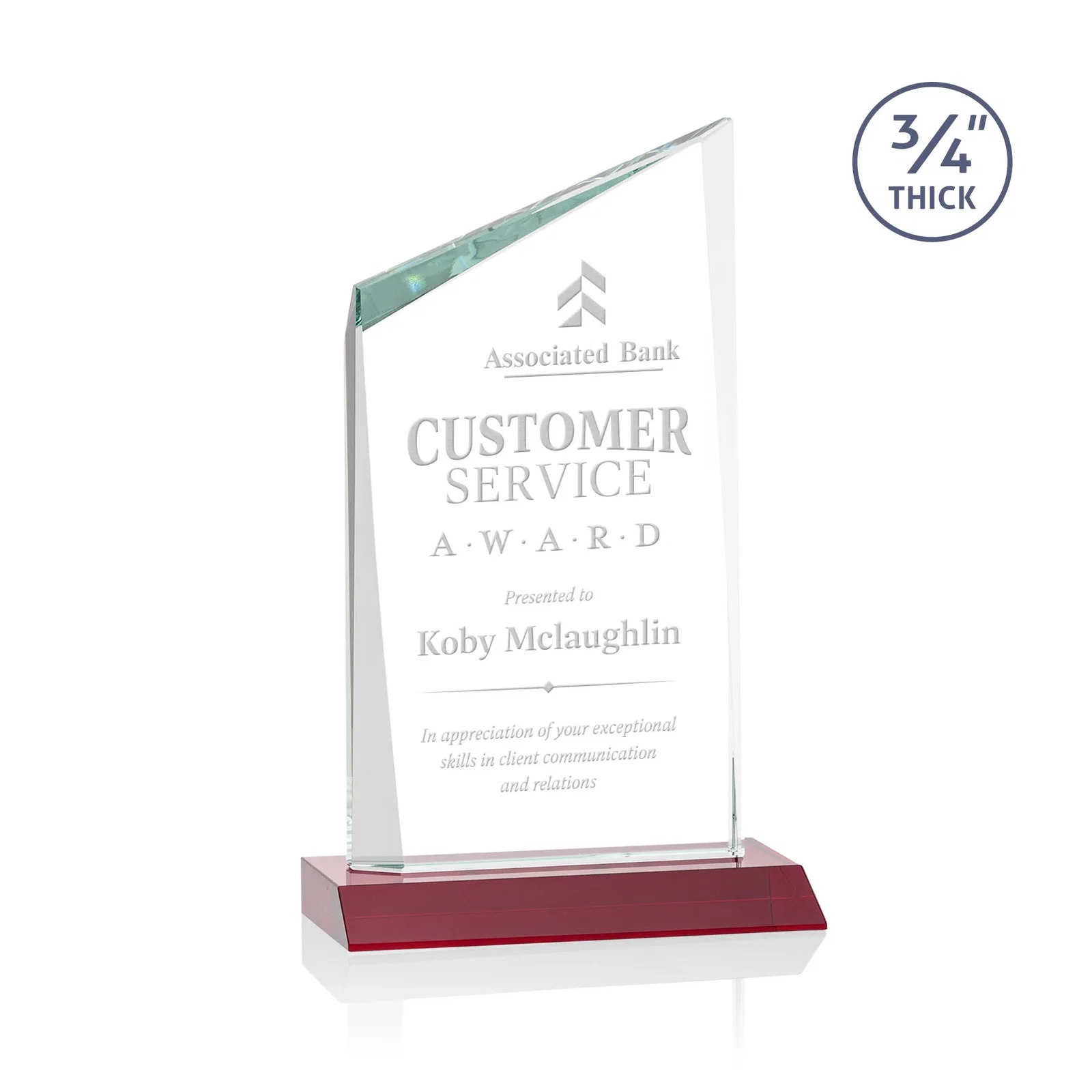 Personalized Starfire Crystal Peak Award on Front-Mitered Color Base, awards for dealer and partner awards