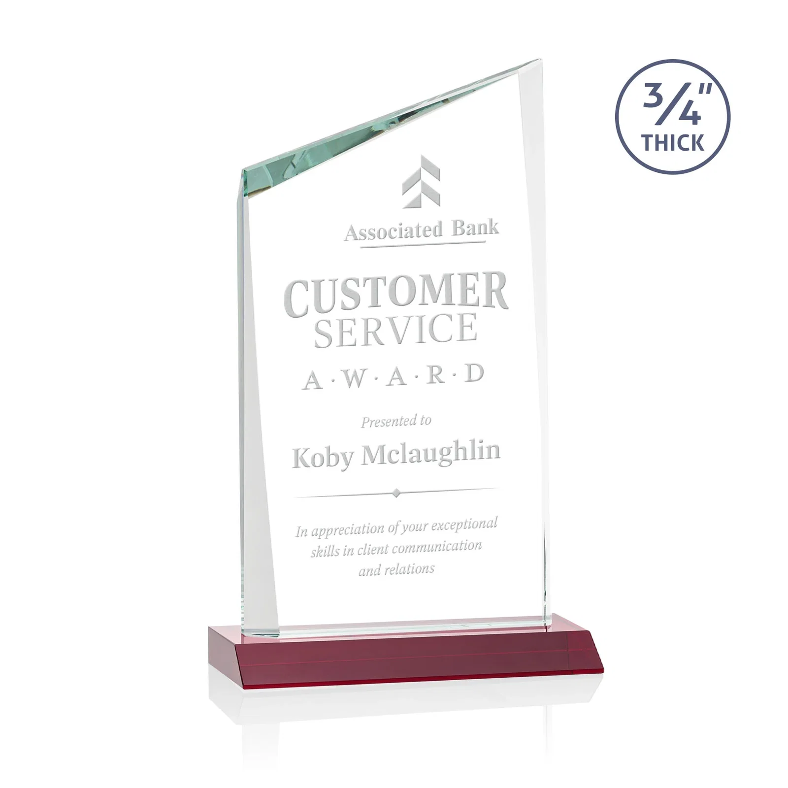Personalized Starfire Crystal Peak Award on Front-Mitered Color Base, awards for company anniversary events