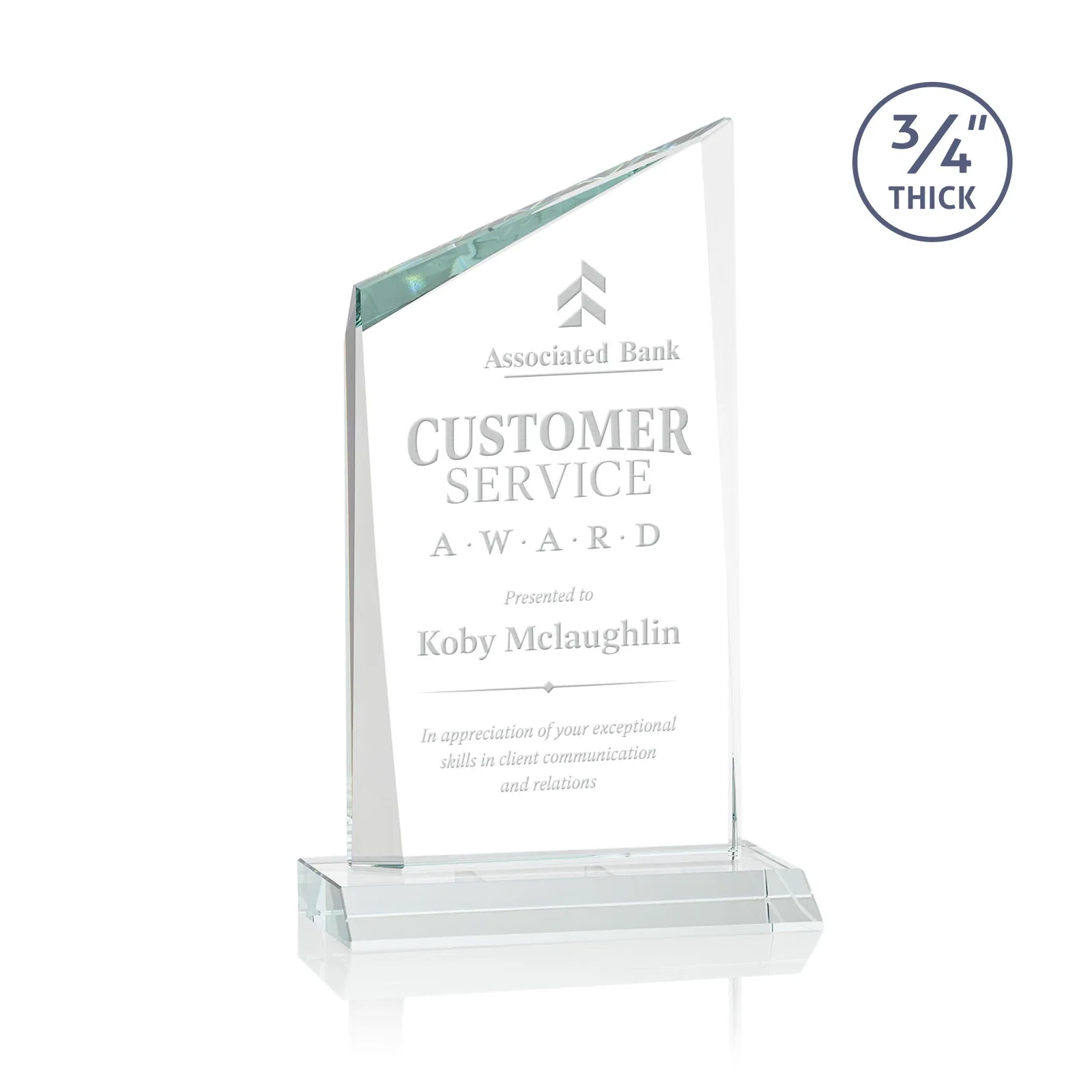 Custom Starfire Crystal Peak Award on Front-Mitered Color Base, awards for service anniversary gifts