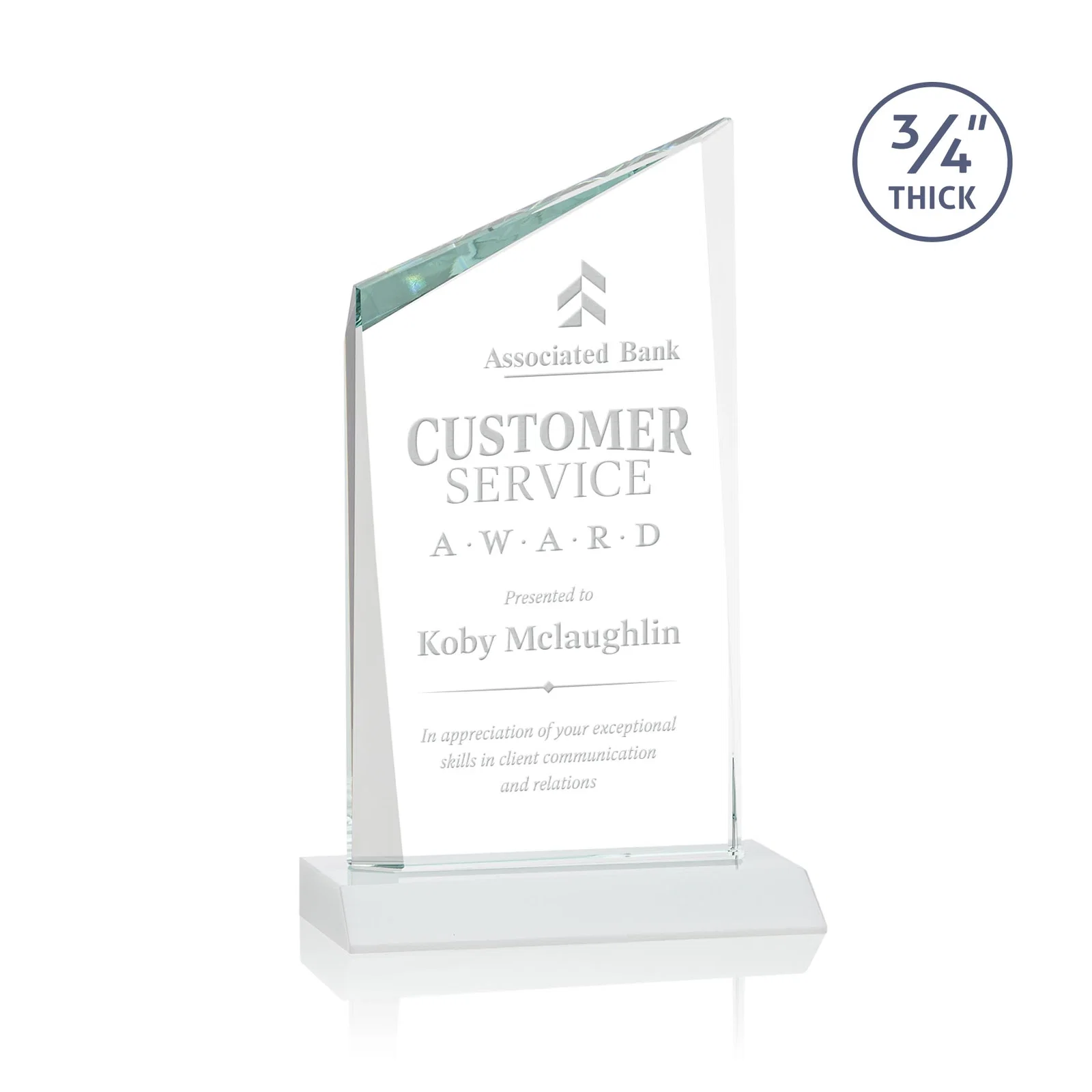 Promotional Starfire Crystal Peak Award on Front-Mitered Color Base, awards for donor appreciation