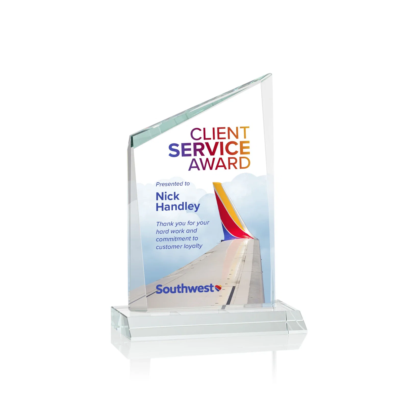 Promotional Starfire Crystal Peak Award on Front-Mitered Color Base, awards for volunteer appreciation
