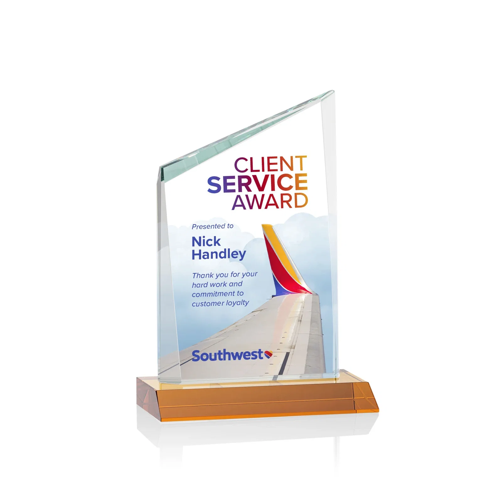 Branded Starfire Crystal Peak Award on Front-Mitered Color Base, awards for corporate award ceremonies