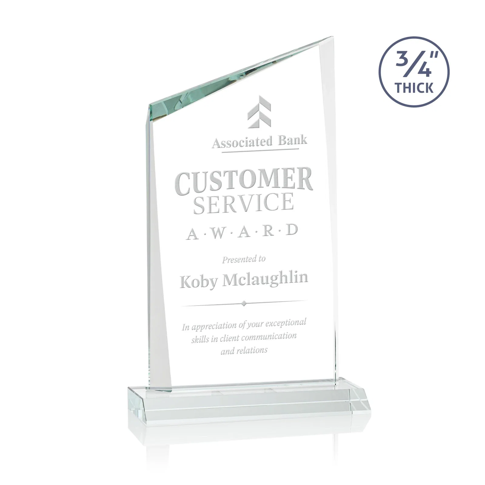 Custom Starfire Crystal Peak Award on Front-Mitered Color Base, awards for sales achievement awards