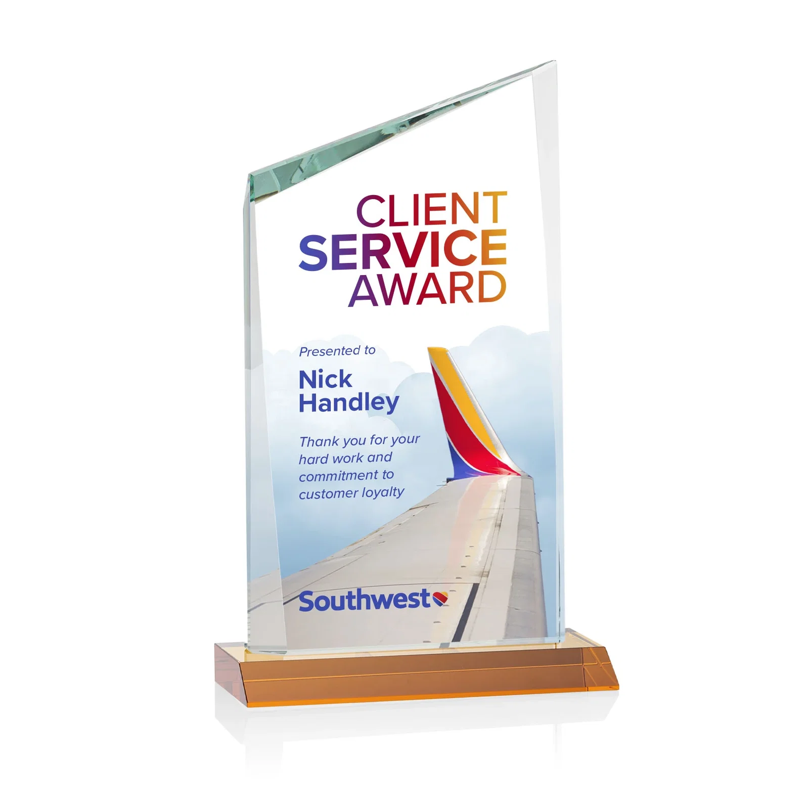 Branded Starfire Crystal Peak Award on Front-Mitered Color Base, awards for sales achievement awards