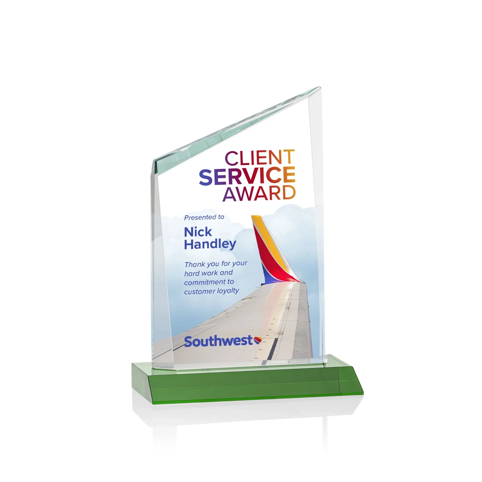 Branded Starfire Crystal Peak Award on Front-Mitered Color Base, awards for team milestone celebrations