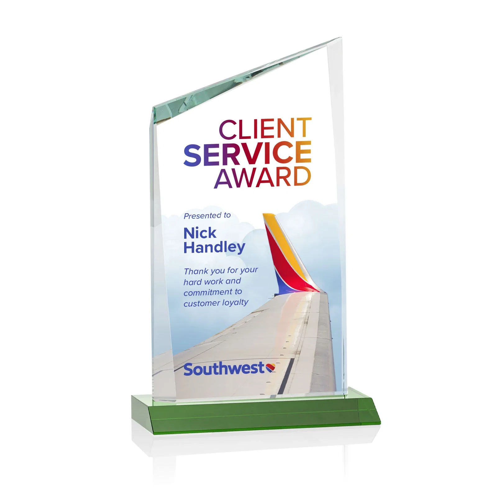 Branded Starfire Crystal Peak Award on Front-Mitered Color Base, awards for graduation ceremonies