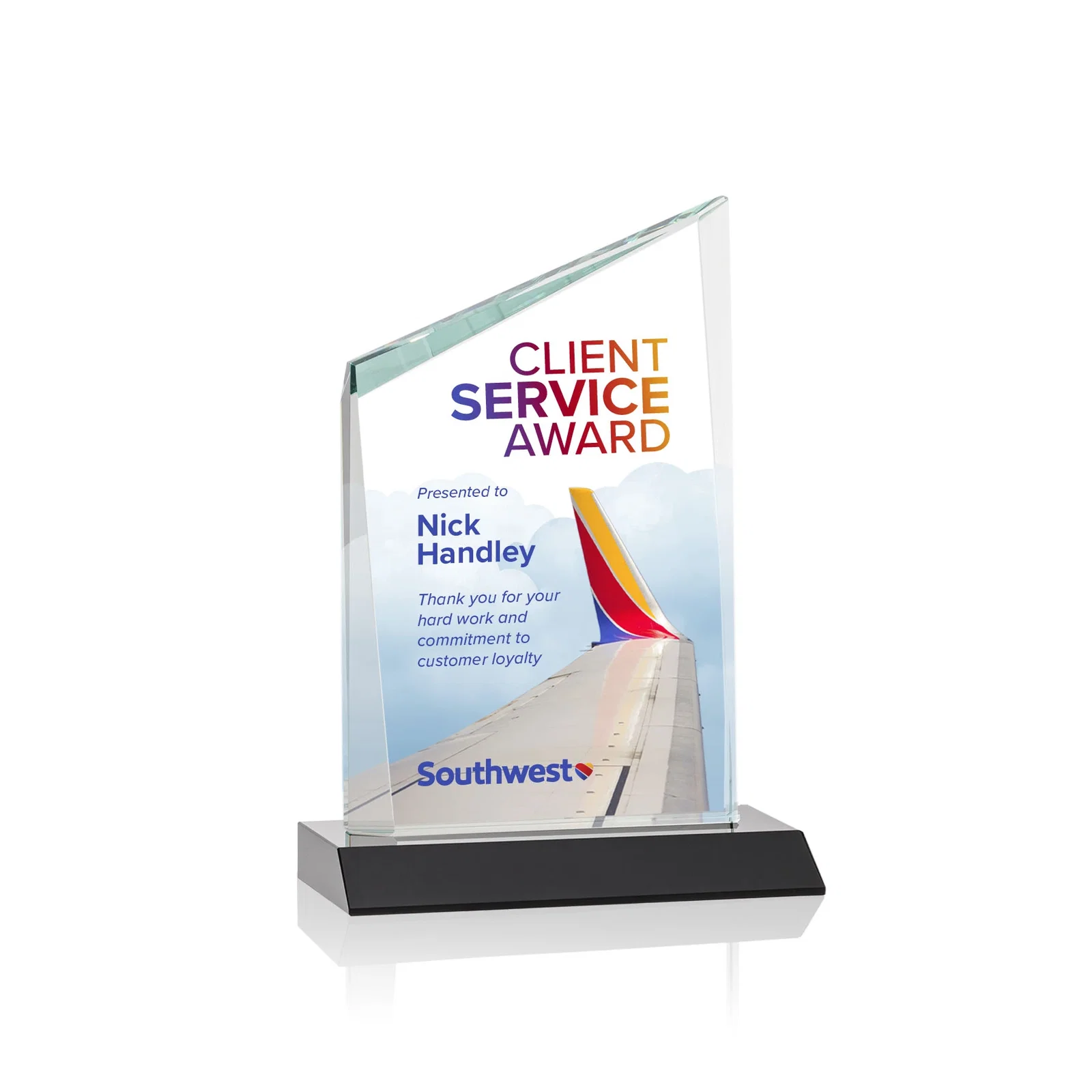 Branded Starfire Crystal Peak Award on Front-Mitered Color Base, awards for volunteer appreciation