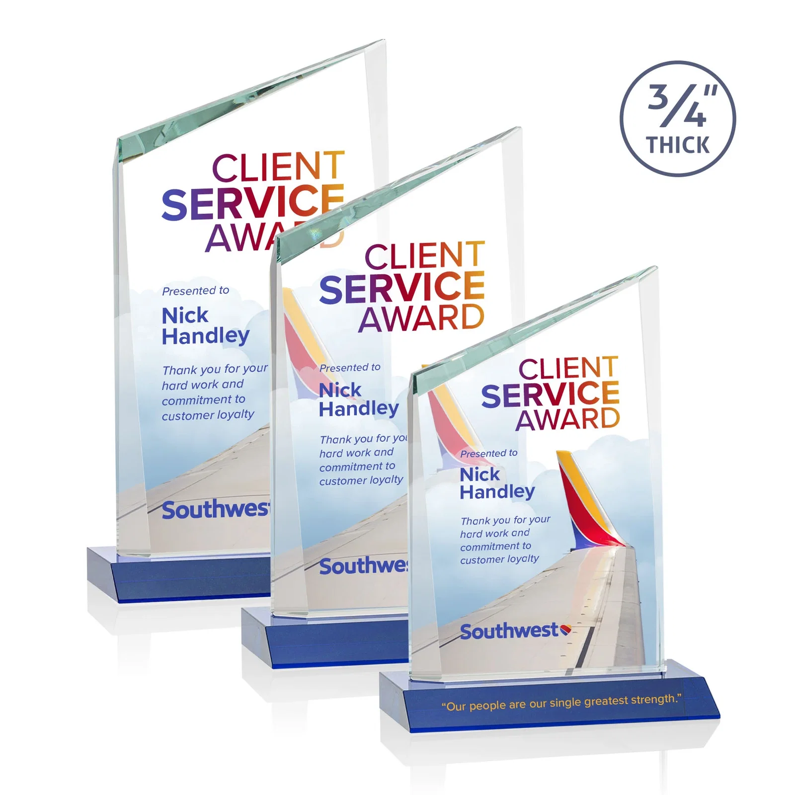 Custom printed Starfire Crystal Peak Award on Front-Mitered Color Base, awards for employee recognition