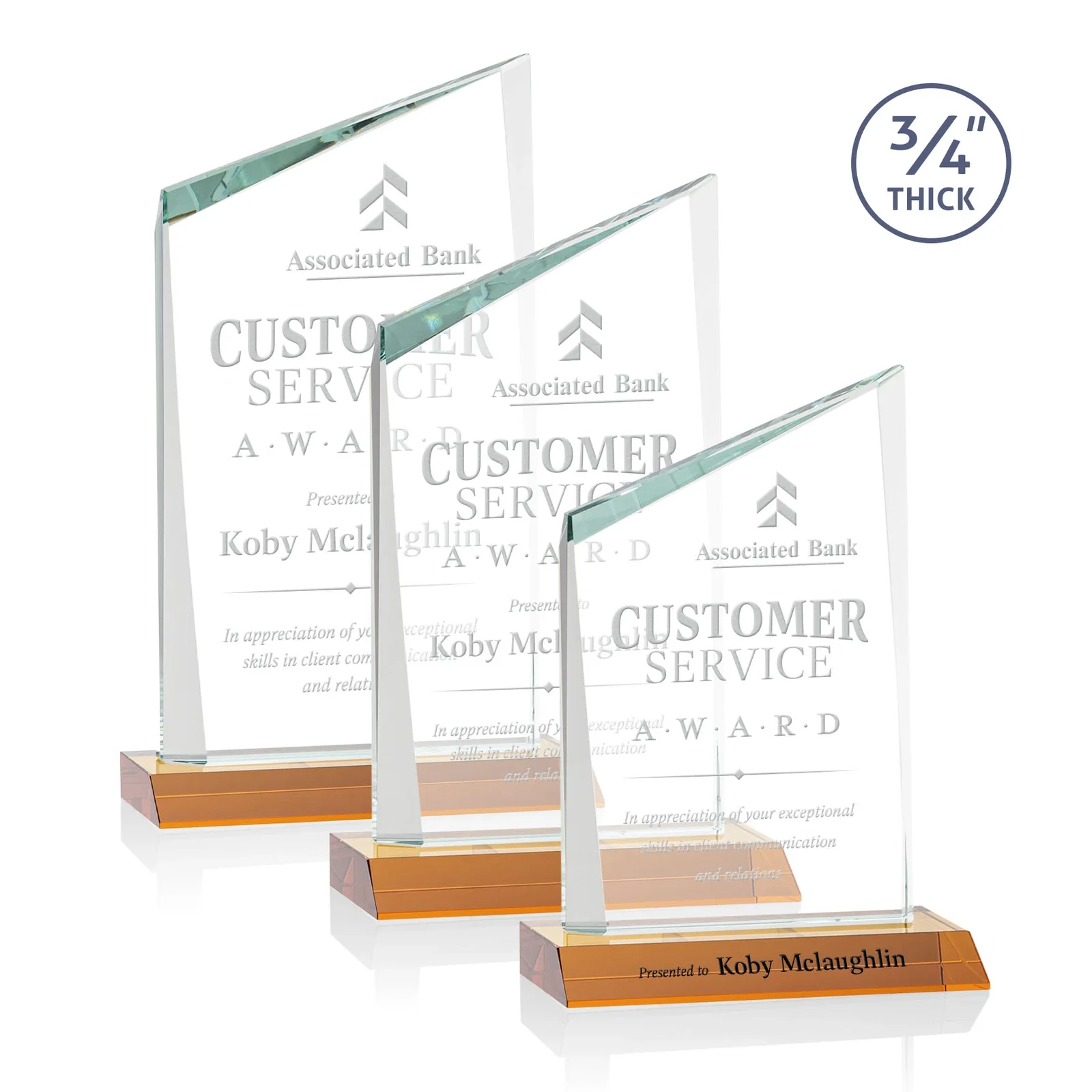 Custom Starfire Crystal Peak Award on Front-Mitered Color Base, awards for retirement presentations
