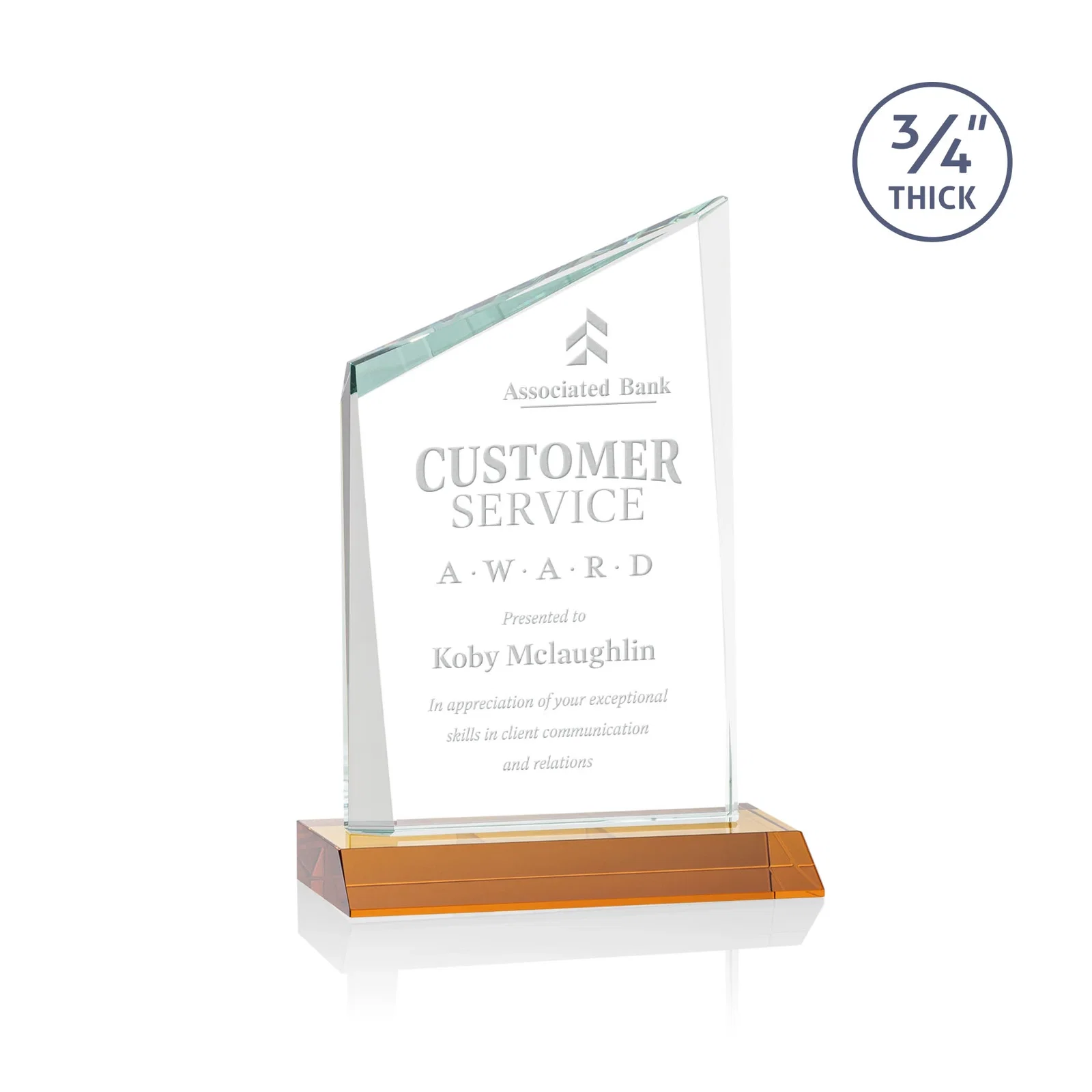 Custom Starfire Crystal Peak Award on Front-Mitered Color Base, awards for team milestone celebrations