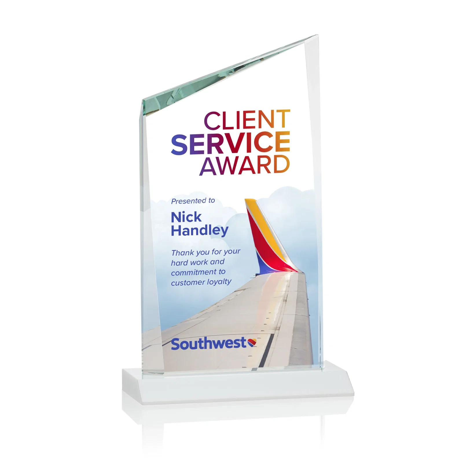 Customized Starfire Crystal Peak Award on Front-Mitered Color Base, awards for sales achievement awards