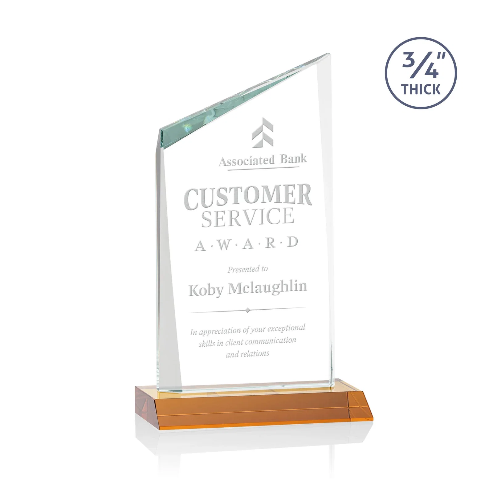 Custom Starfire Crystal Peak Award on Front-Mitered Color Base, awards for donor appreciation