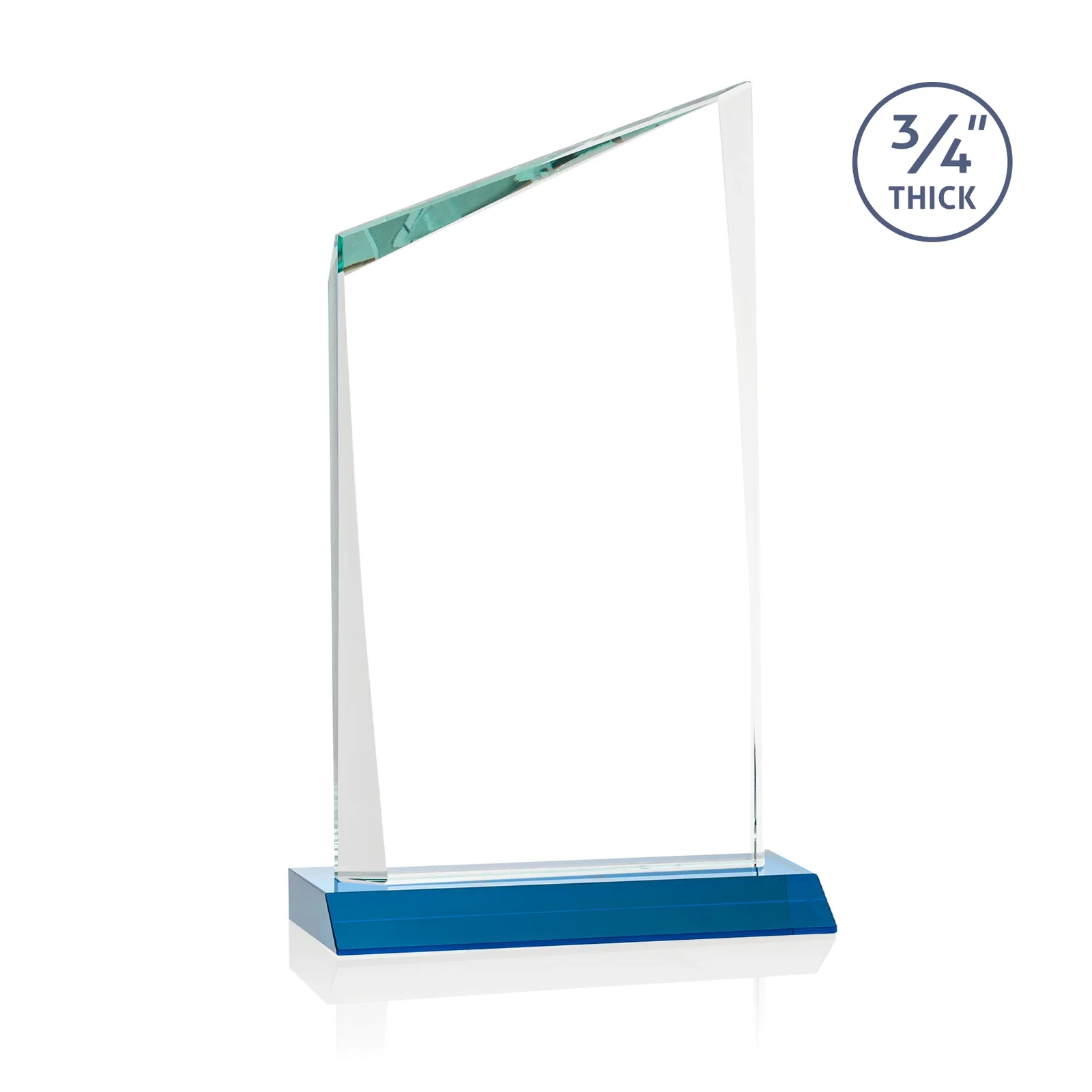 Custom engraved Starfire Crystal Peak Award on Front-Mitered Color Base, awards for sales achievement awards