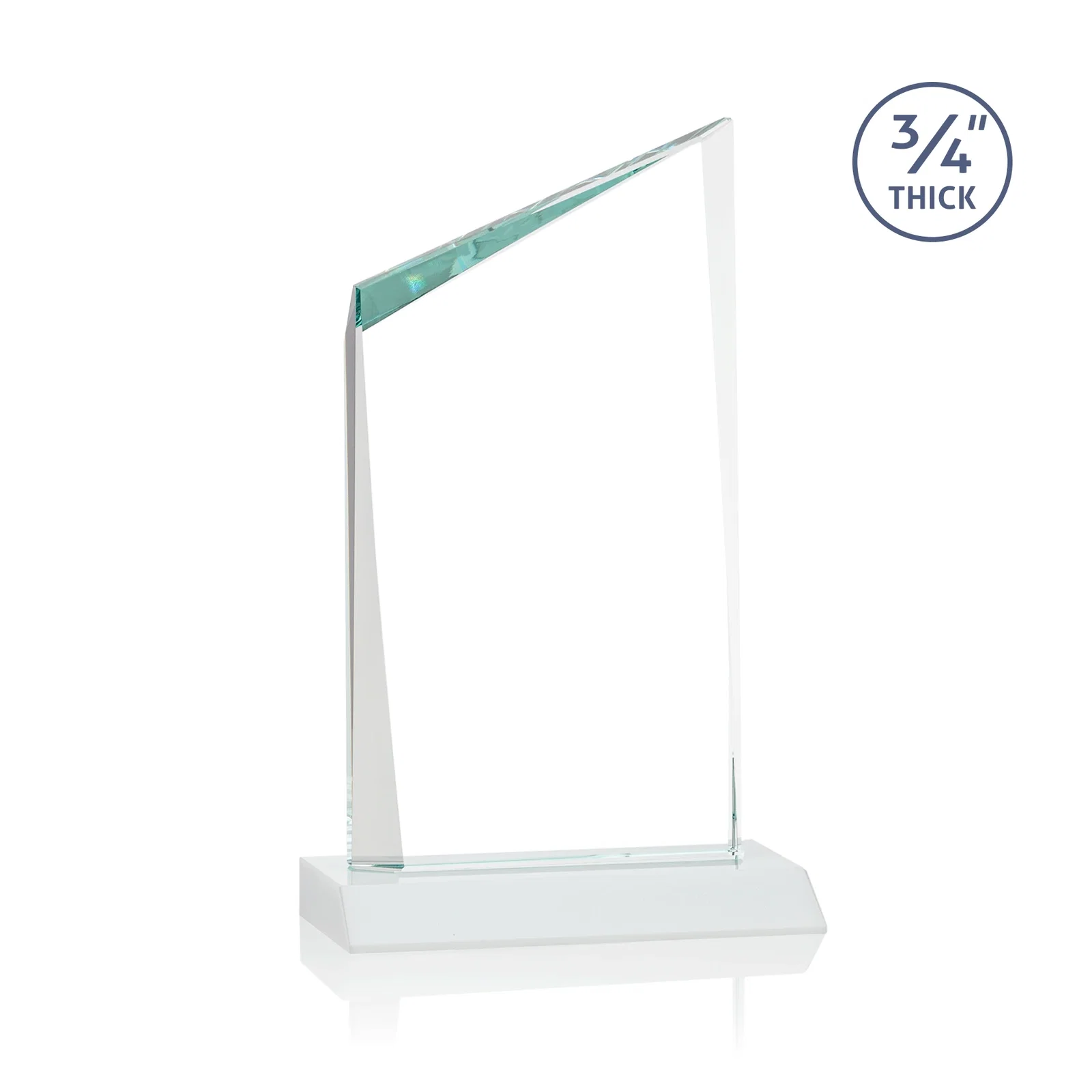 Custom engraved Starfire Crystal Peak Award on Front-Mitered Color Base, awards for team milestone celebrations