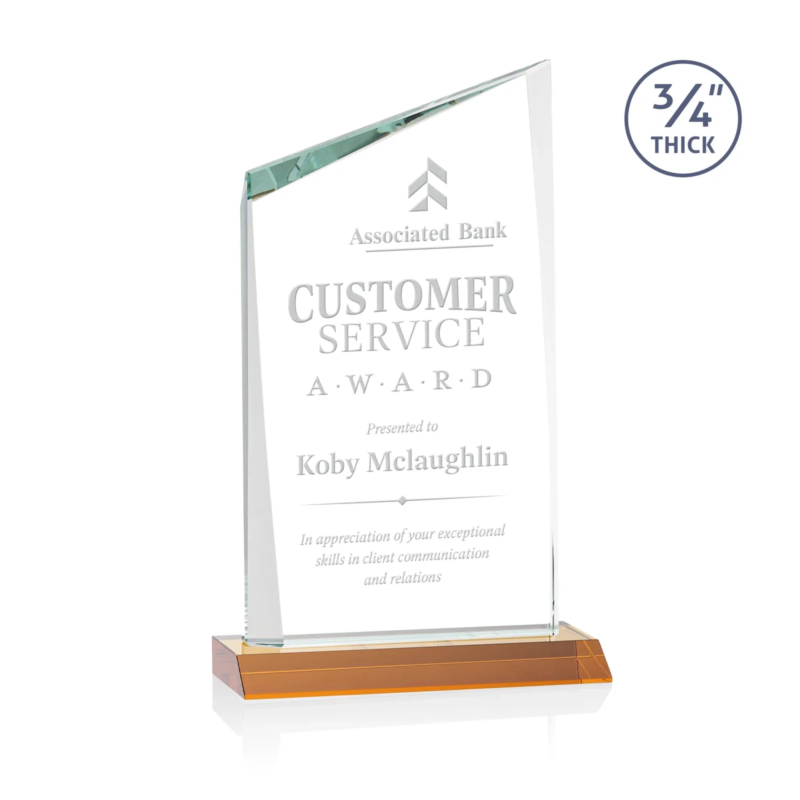 Custom Starfire Crystal Peak Award on Front-Mitered Color Base, awards for graduation ceremonies