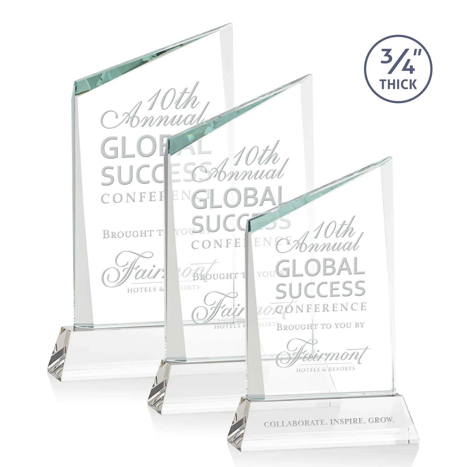 Custom Starfire Crystal Peak Award on Tapered Base with Second Etch, awards for employee recognition