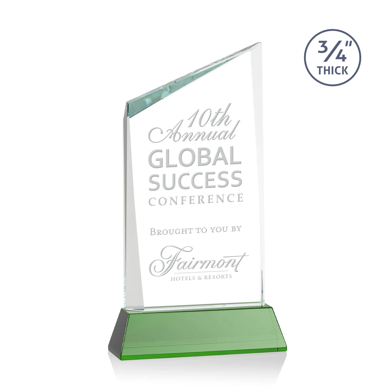 Custom Starfire Crystal Peak Award on Tapered Base with Second Etch, awards for dealer and partner awards