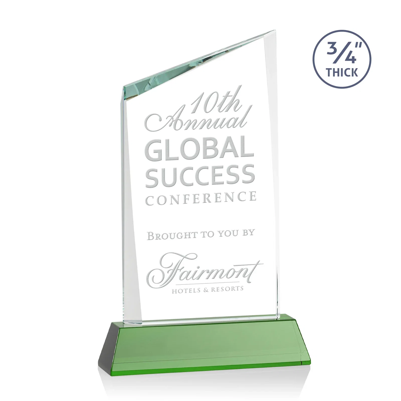 Custom Starfire Crystal Peak Award on Tapered Base with Second Etch, awards for company anniversary events