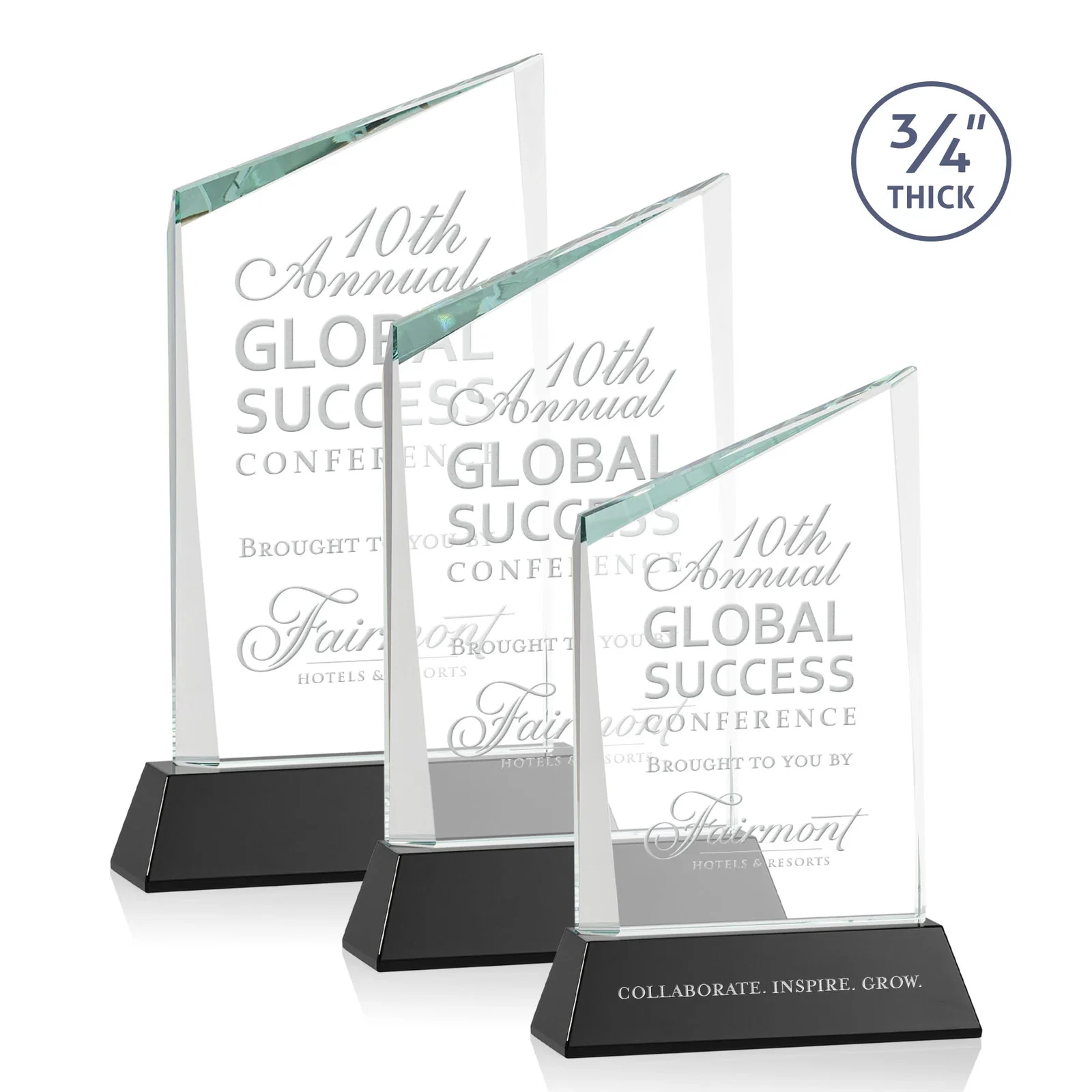 Personalized Starfire Crystal Peak Award on Tapered Base with Second Etch, awards for employee recognition
