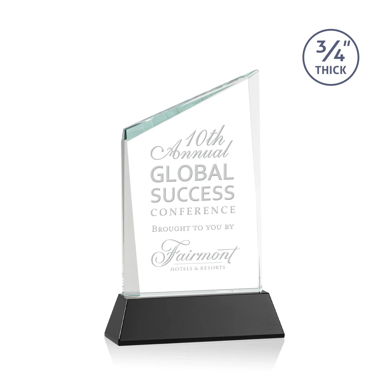 Personalized Starfire Crystal Peak Award on Tapered Base with Second Etch, awards for corporate award ceremonies