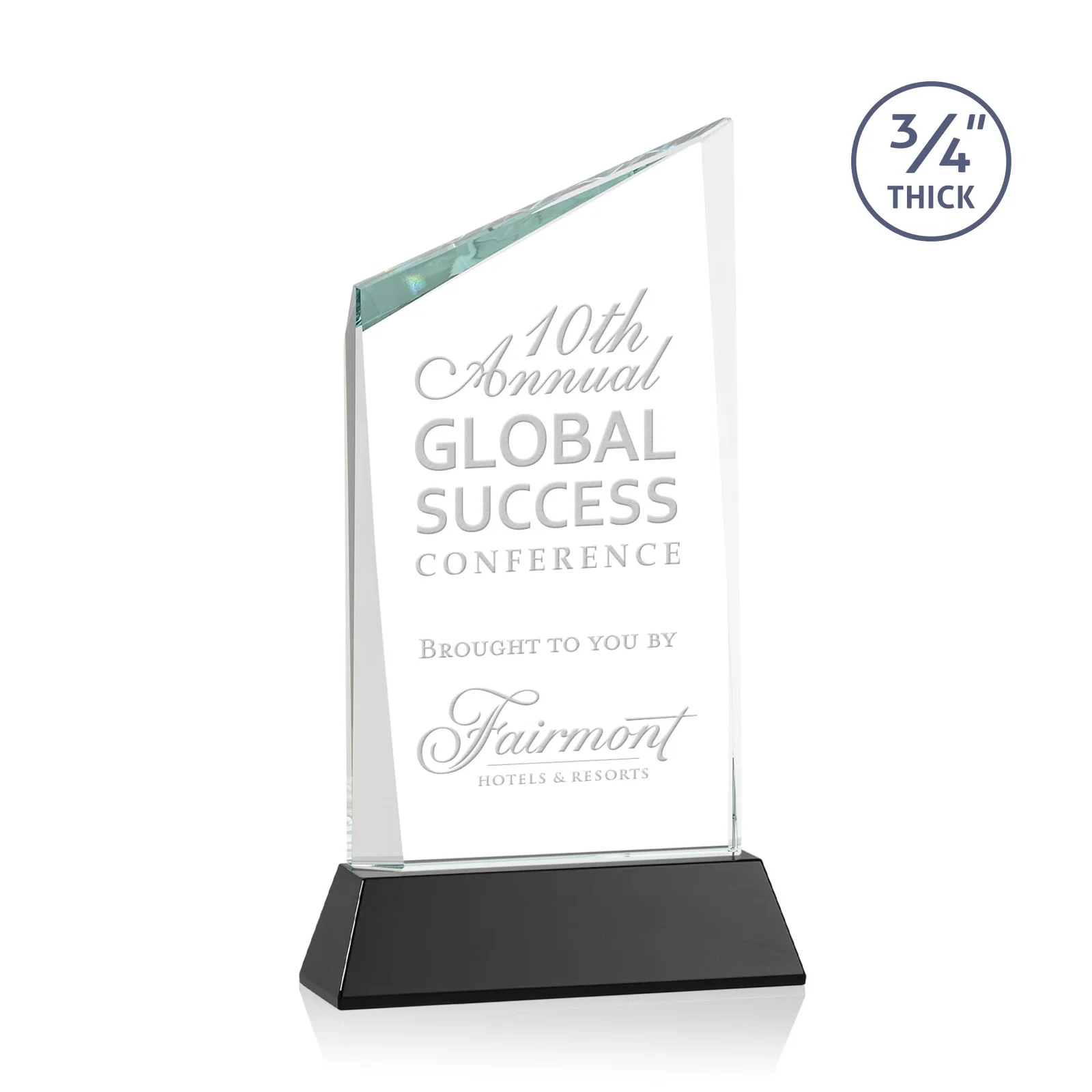 Personalized Starfire Crystal Peak Award on Tapered Base with Second Etch, awards for service anniversary gifts