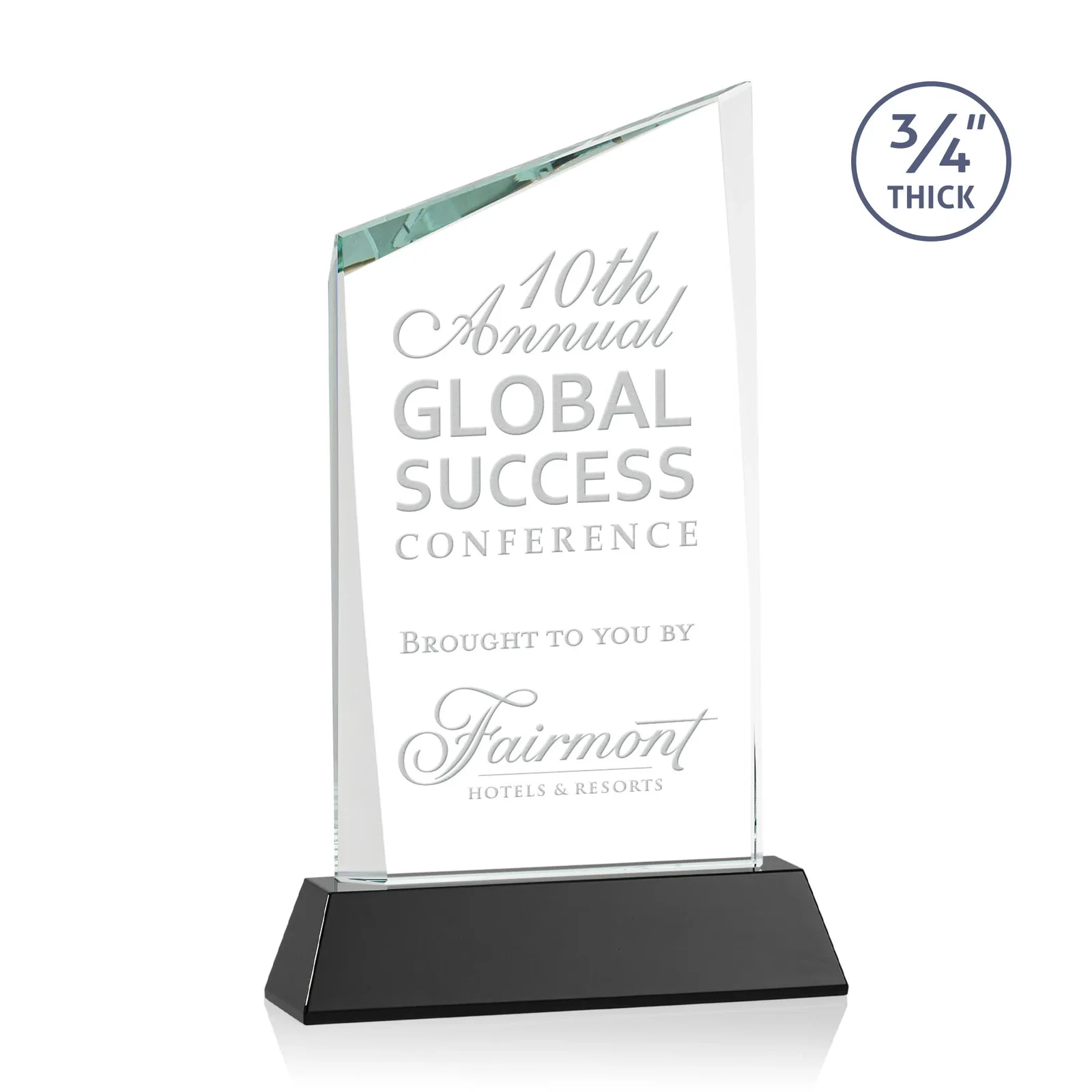 Personalized Starfire Crystal Peak Award on Tapered Base with Second Etch, awards for sales achievement awards
