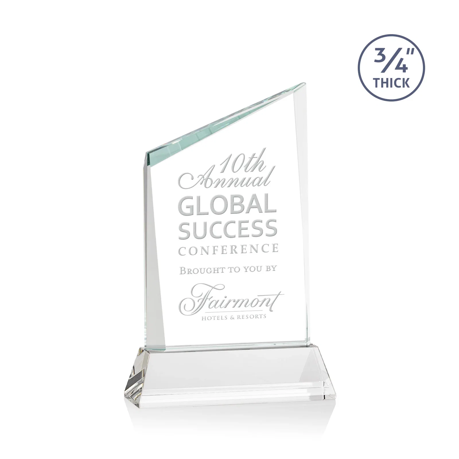 Custom Starfire Crystal Peak Award on Tapered Base with Second Etch, awards for corporate award ceremonies