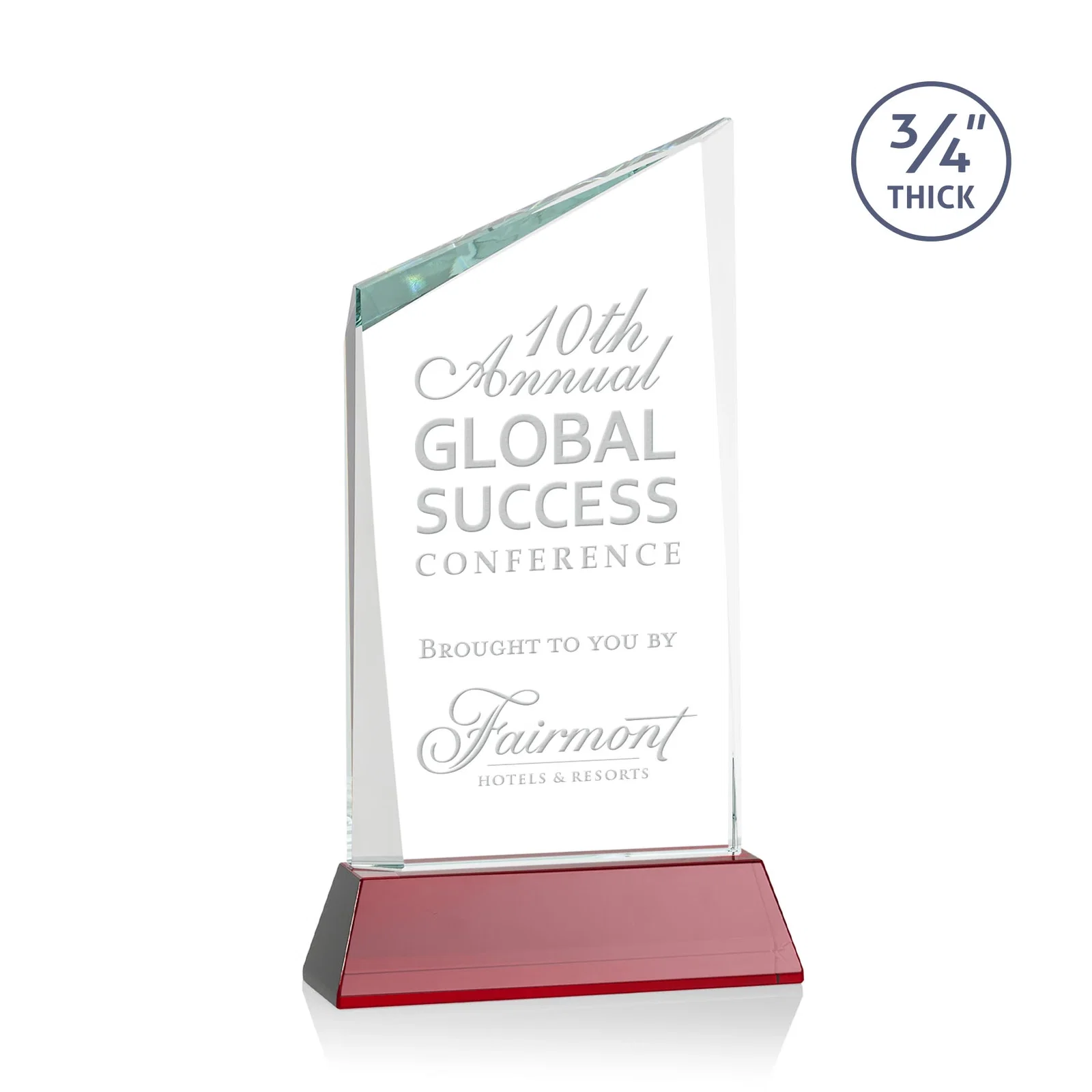 Personalized Starfire Crystal Peak Award on Tapered Base with Second Etch, awards for dealer and partner awards