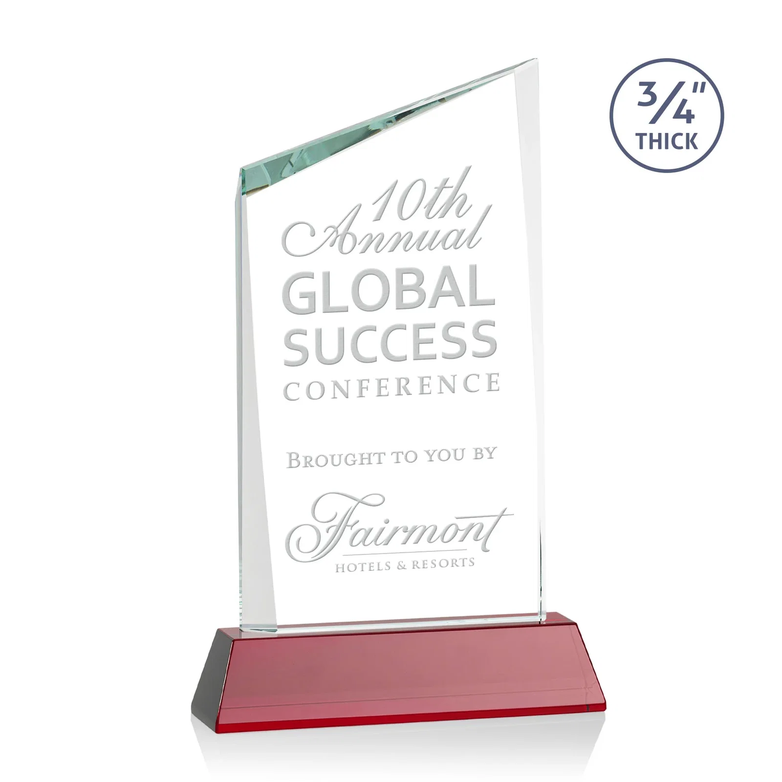 Personalized Starfire Crystal Peak Award on Tapered Base with Second Etch, awards for company anniversary events