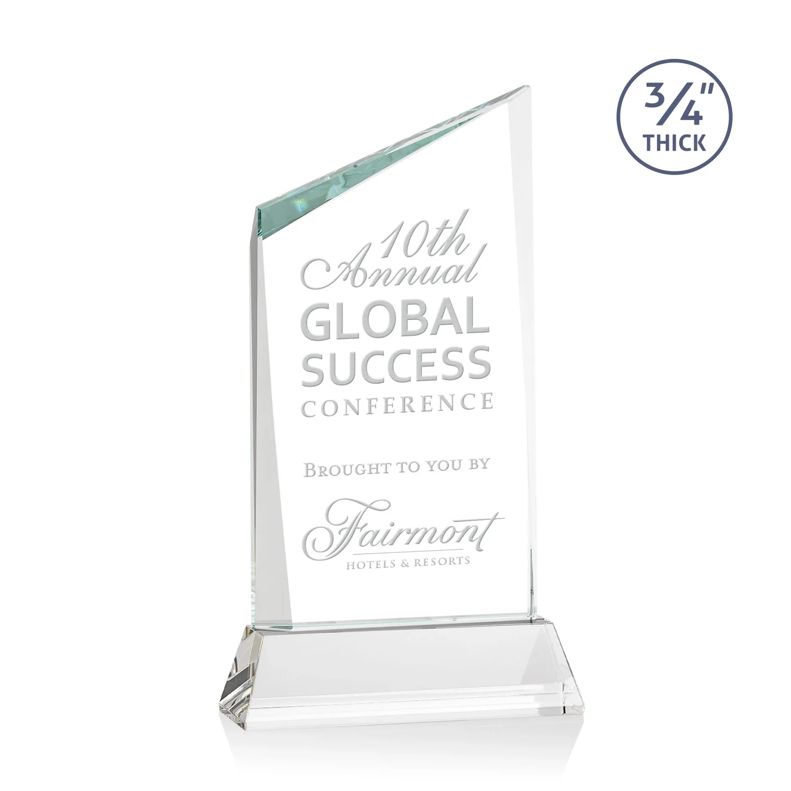 Custom Starfire Crystal Peak Award on Tapered Base with Second Etch, awards for service anniversary gifts