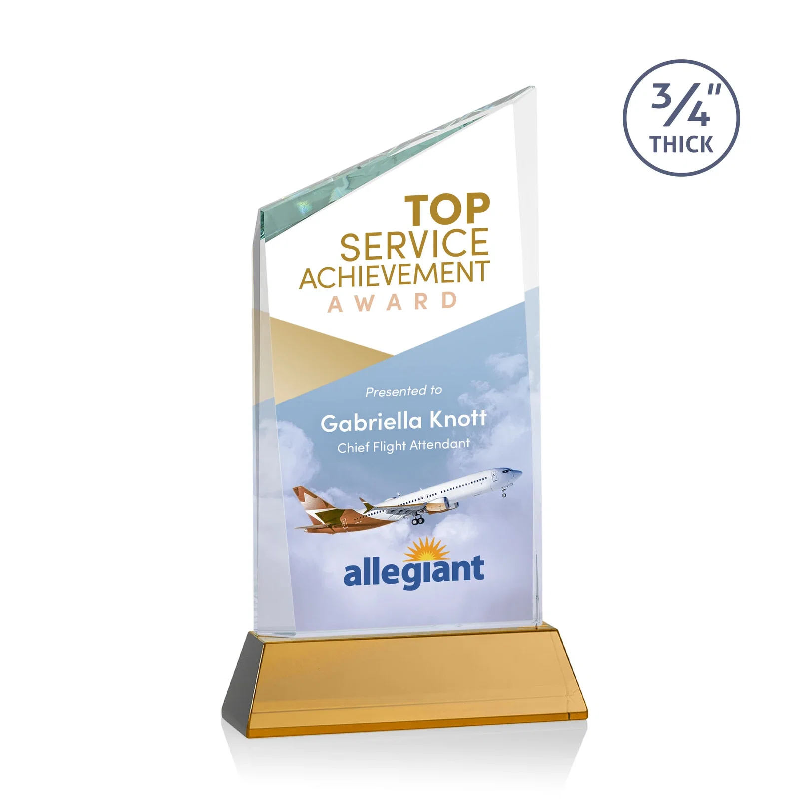 Branded Starfire Crystal Peak Award on Tapered Base with Second Etch, awards for service anniversary gifts