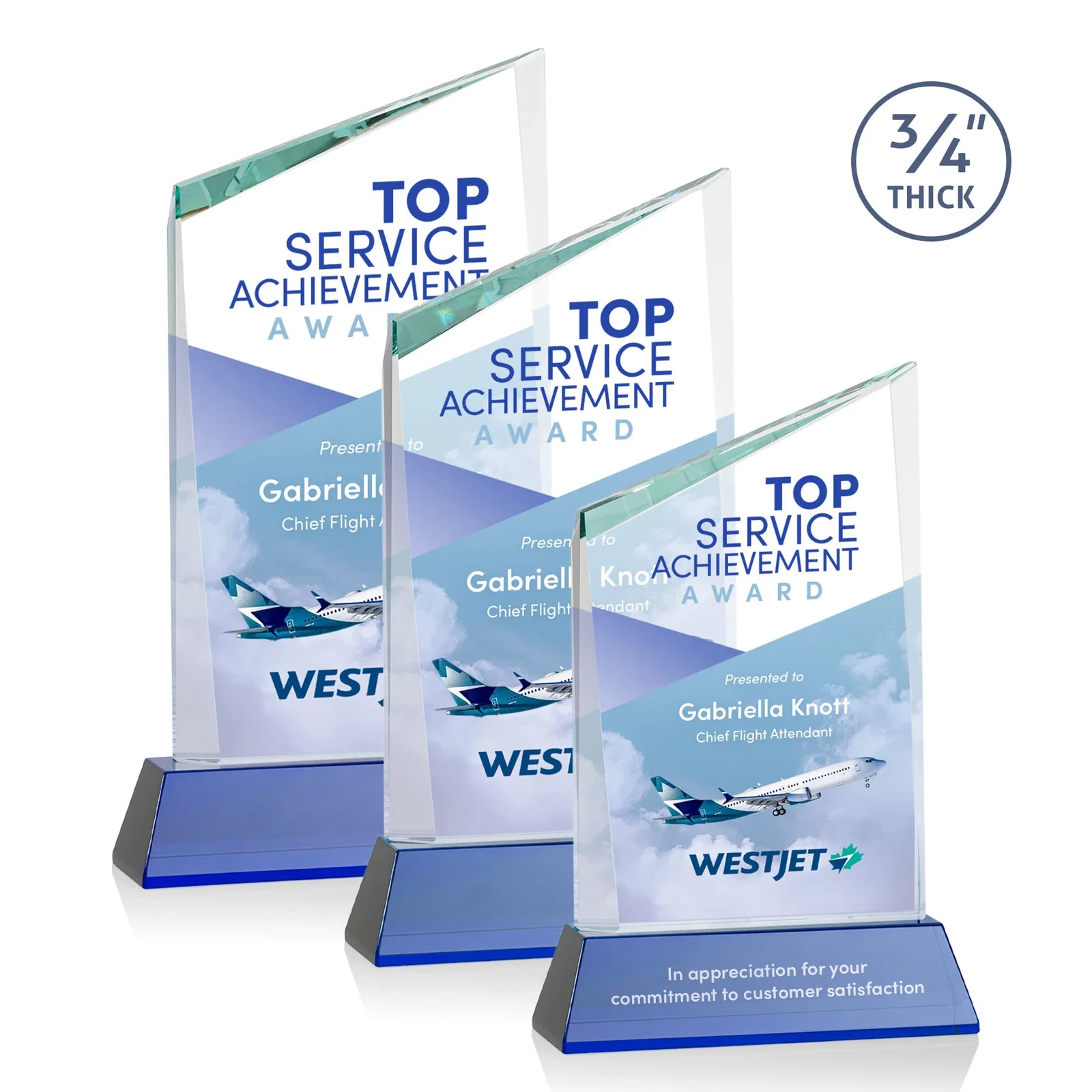 Custom printed Starfire Crystal Peak Award on Tapered Base with Second Etch, awards for employee recognition