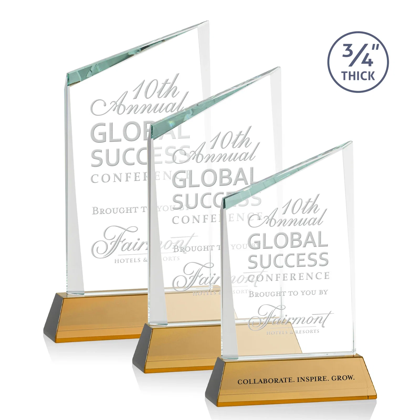 Custom Starfire Crystal Peak Award on Tapered Base with Second Etch, awards for retirement presentations