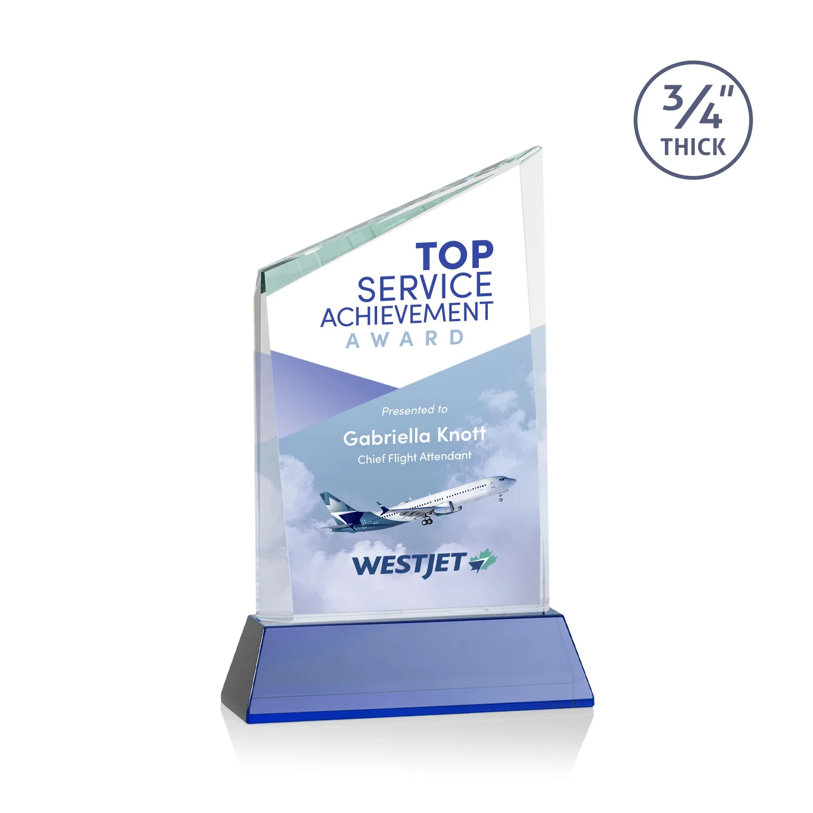 Custom printed Starfire Crystal Peak Award on Tapered Base with Second Etch, awards for corporate award ceremonies