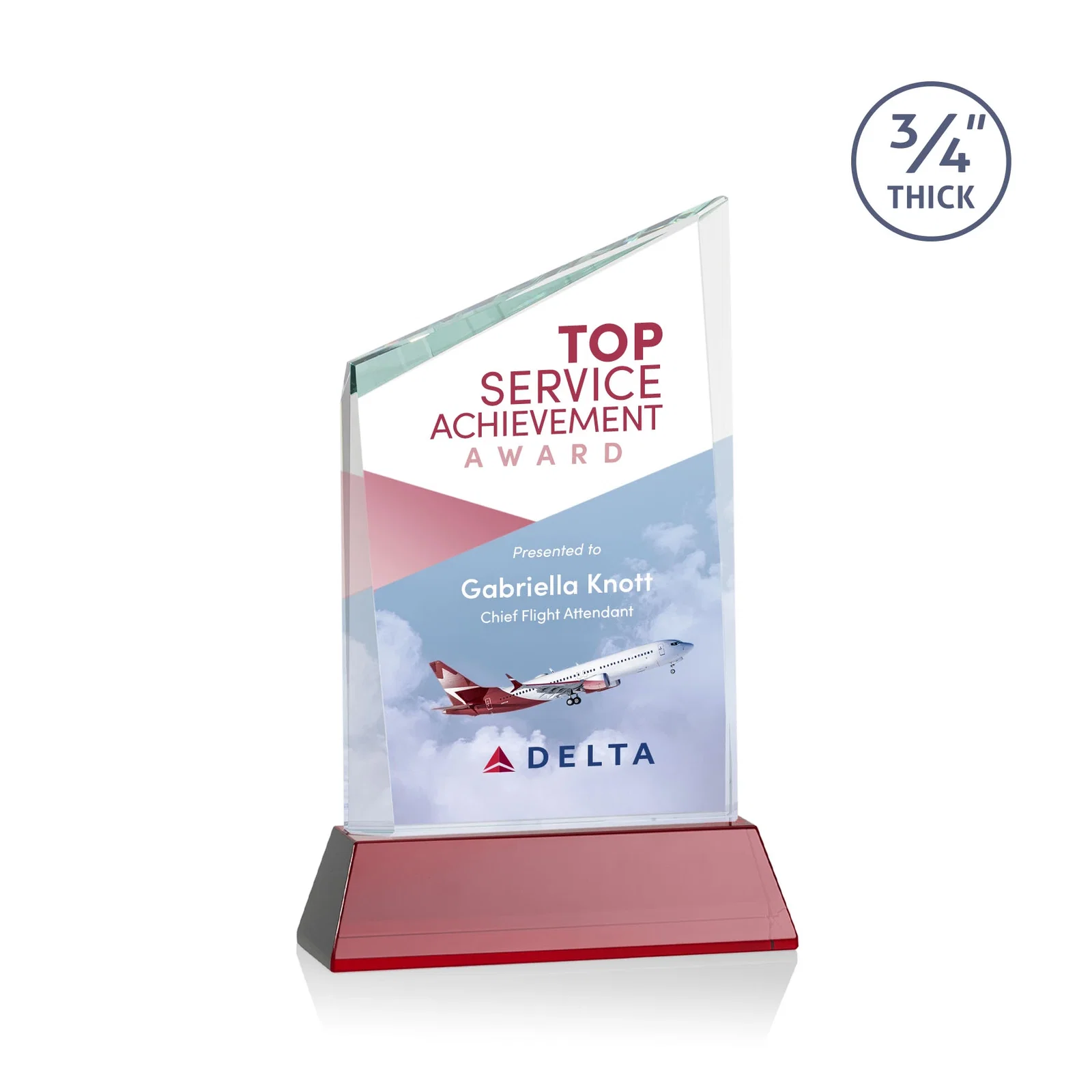 Custom printed Starfire Crystal Peak Award on Tapered Base with Second Etch, awards for team milestone celebrations