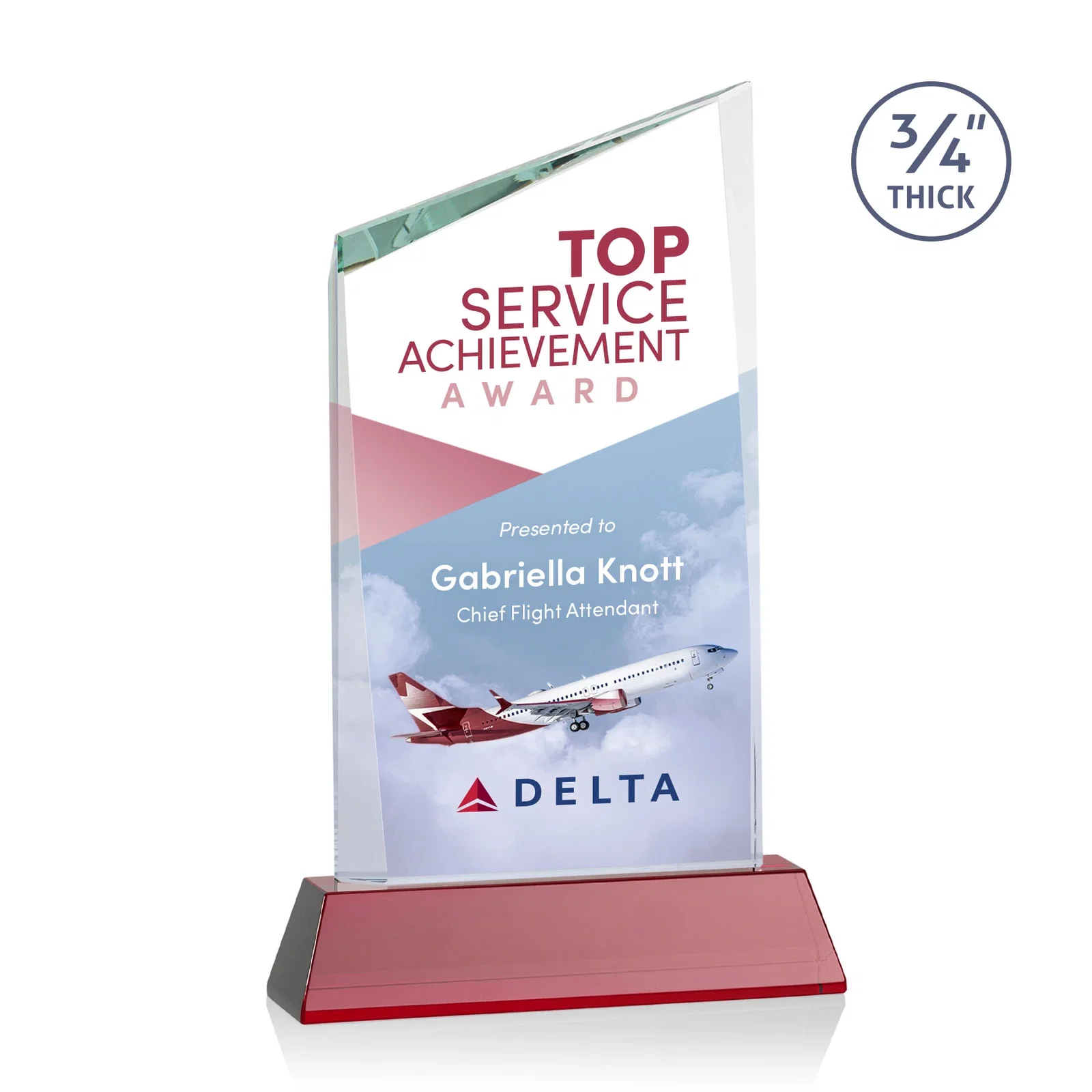 Custom printed Starfire Crystal Peak Award on Tapered Base with Second Etch, awards for graduation ceremonies
