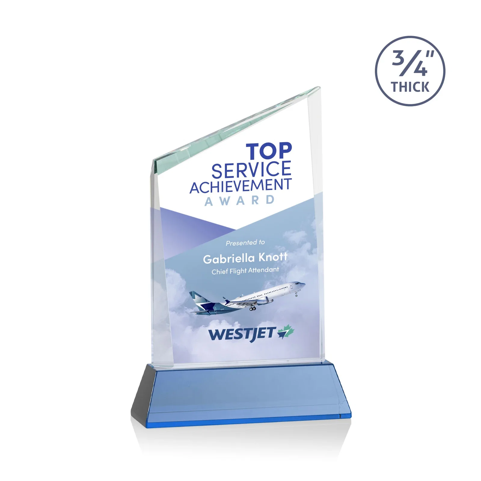 Custom printed Starfire Crystal Peak Award on Tapered Base with Second Etch, awards for volunteer appreciation