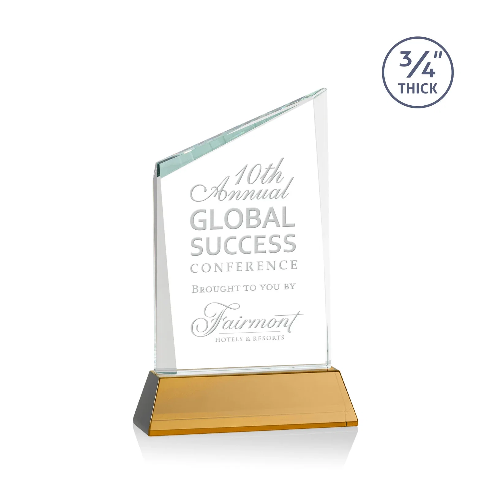 Custom Starfire Crystal Peak Award on Tapered Base with Second Etch, awards for team milestone celebrations