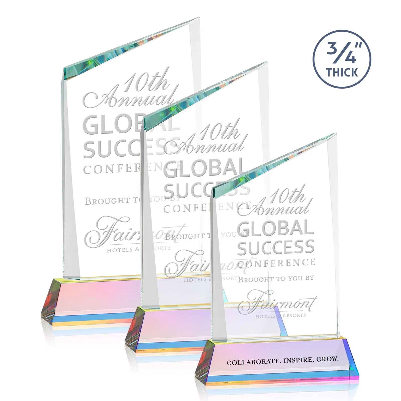 Customized Starfire Crystal Peak Award on Tapered Base with Second Etch, awards for retirement presentations