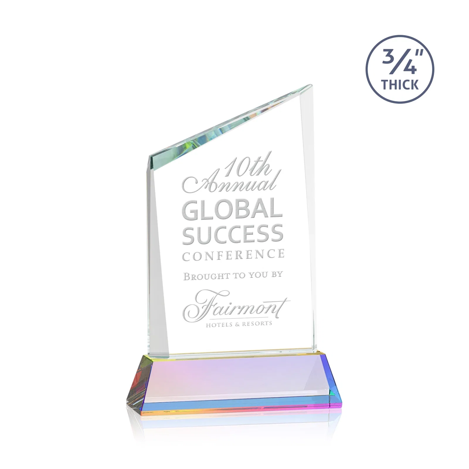Customized Starfire Crystal Peak Award on Tapered Base with Second Etch, awards for team milestone celebrations