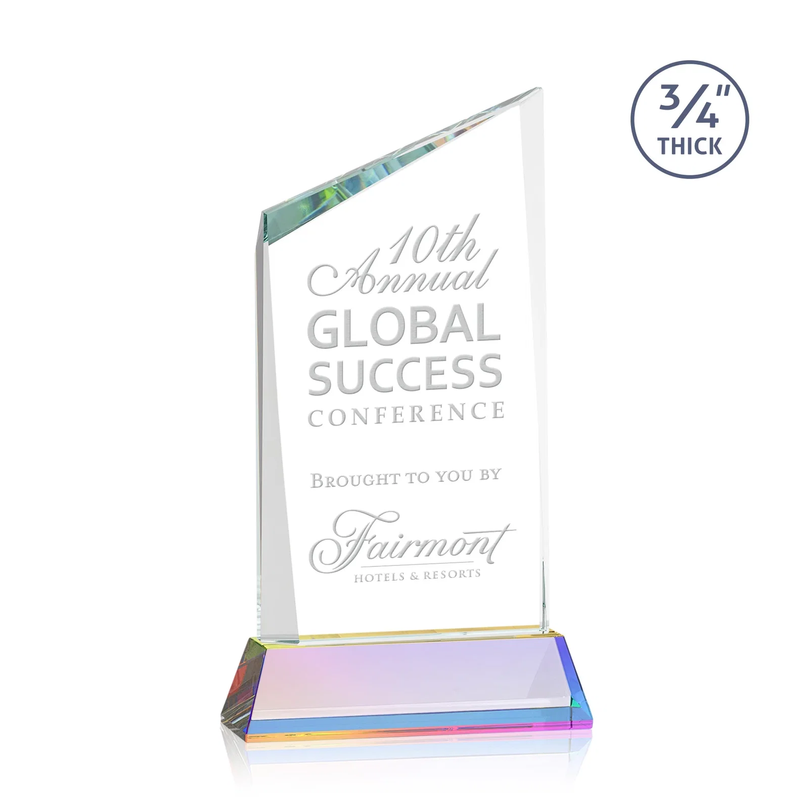 Customized Starfire Crystal Peak Award on Tapered Base with Second Etch, awards for donor appreciation