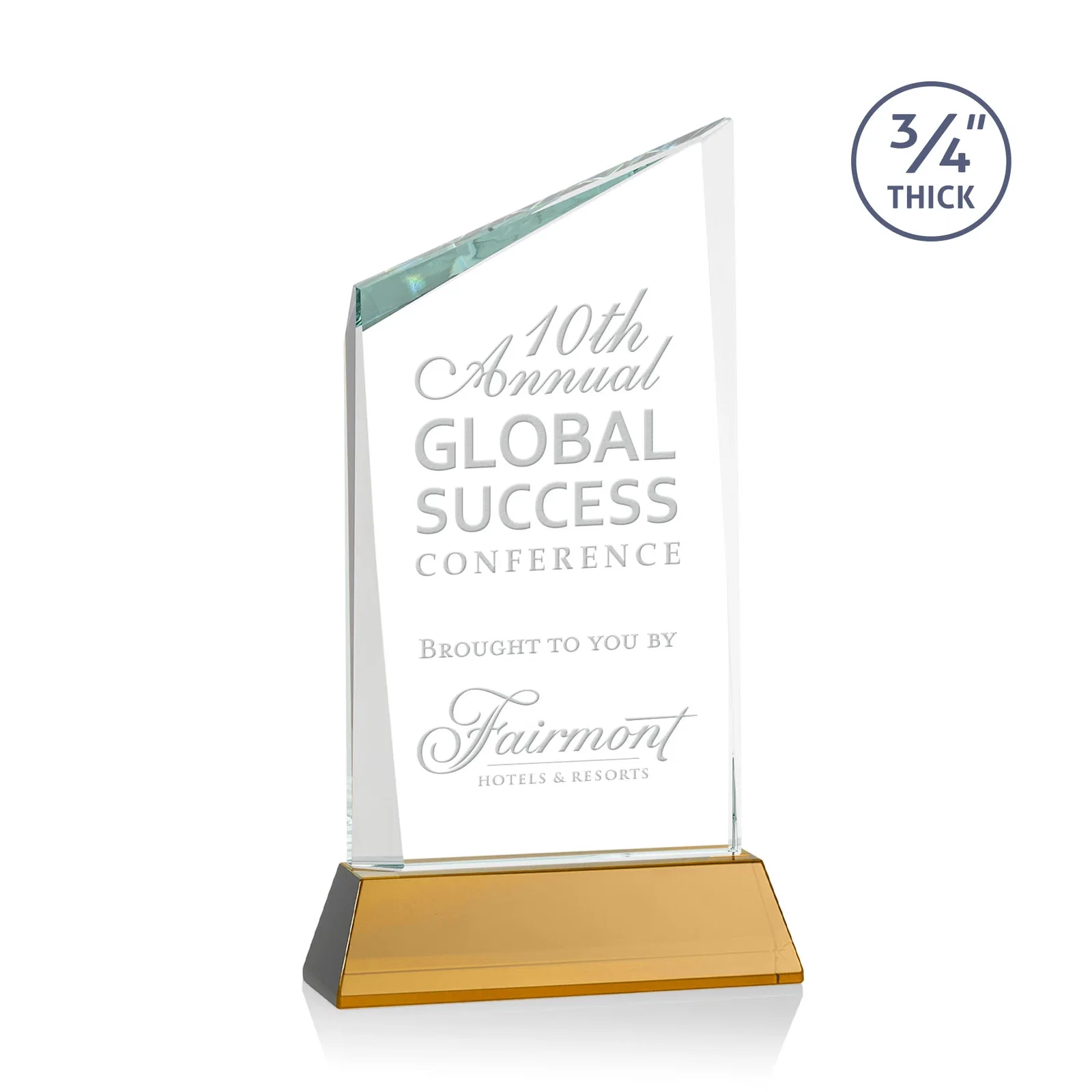 Custom Starfire Crystal Peak Award on Tapered Base with Second Etch, awards for donor appreciation