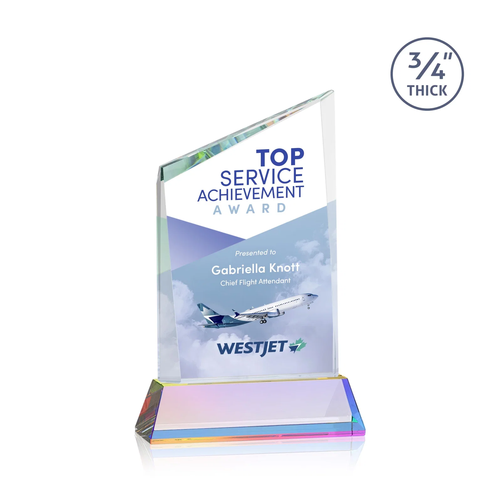 Customized Starfire Crystal Peak Award on Tapered Base with Second Etch, awards for volunteer appreciation