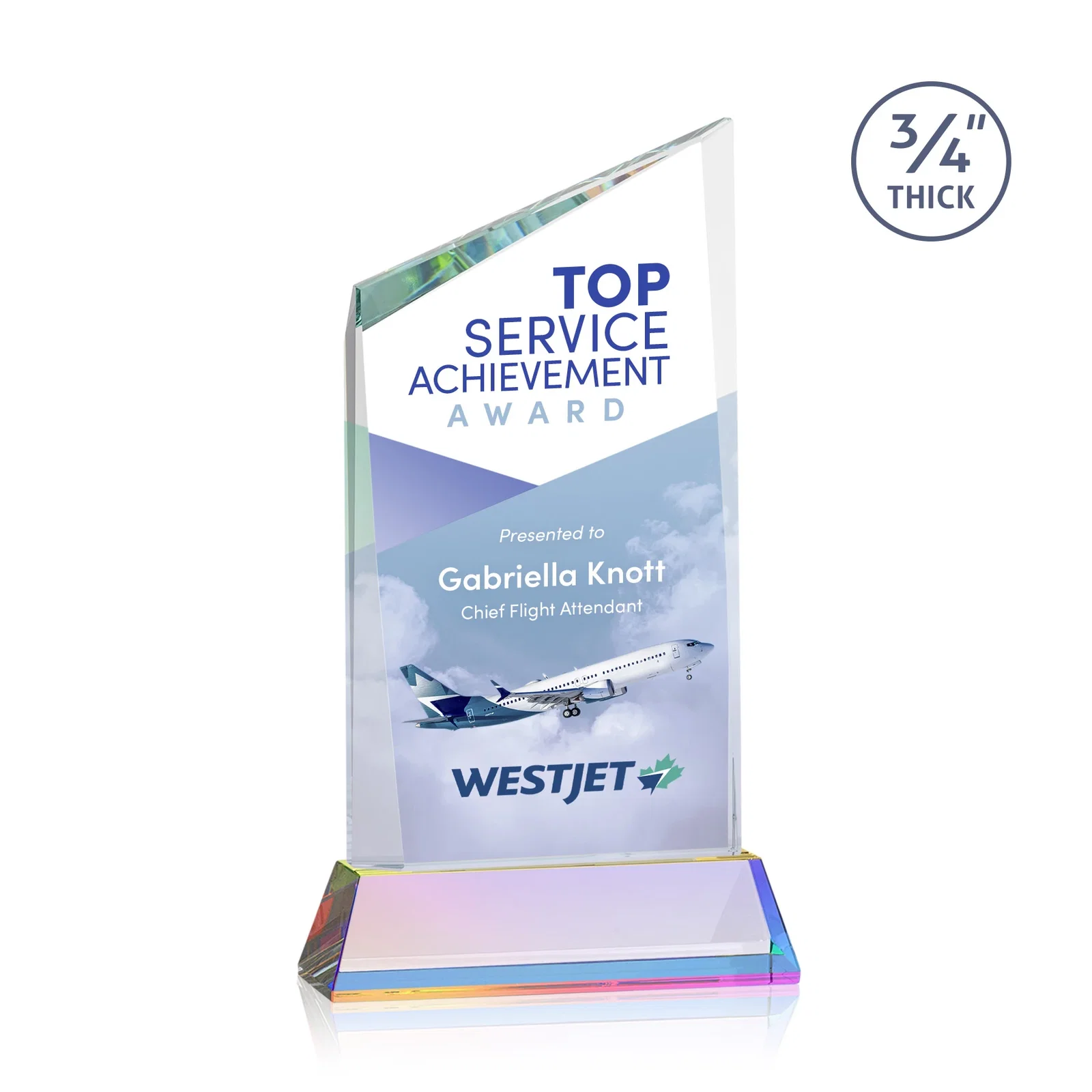 Customized Starfire Crystal Peak Award on Tapered Base with Second Etch, awards for dealer and partner awards